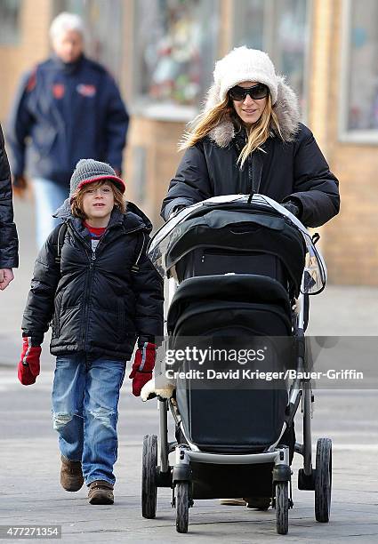 Sarah Jessica Parker is seen walking her son, James Wilkie to school along with her twin girls, Marion and Tabitha on January 11, 2011 in New York...