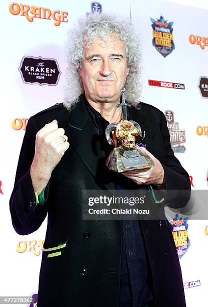 Brian May of Queen wins Riff Lord Award at the Metal Hammer Golden Gods awards on June 15, 2015 in London, England.