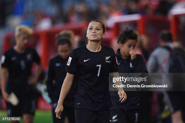 Ali Riley of New Zealand looks dejected after the FIFA Women's World Cup Canada 2015 Group A match between China PR and New Zealand at Winnipeg...