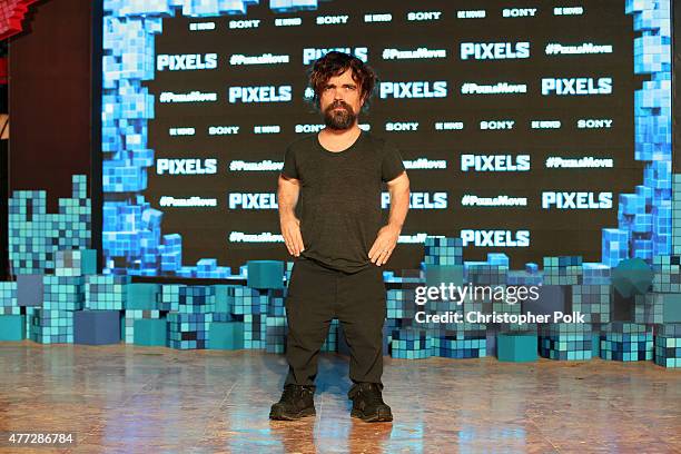 Actor Peter Dinklage attends the "Pixels" photo call during Summer Of Sony Pictures Entertainment 2015 at The Ritz-Carlton Cancun on June 15, 2015 in...