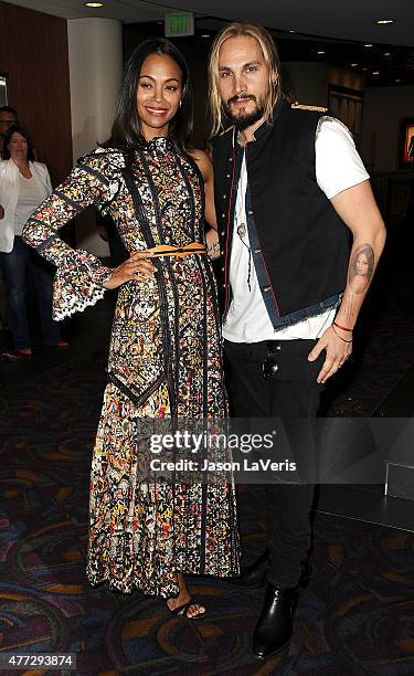Actress Zoe Saldana and husband Marco Perego attend the premiere of "Infinitely Polar Bear" at the 2015 Los Angeles Film Festival at Regal Cinemas...