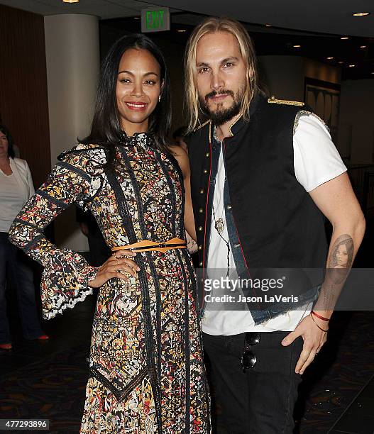 Actress Zoe Saldana and husband Marco Perego attend the premiere of "Infinitely Polar Bear" at the 2015 Los Angeles Film Festival at Regal Cinemas...