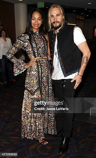 Actress Zoe Saldana and husband Marco Perego attend the premiere of "Infinitely Polar Bear" at the 2015 Los Angeles Film Festival at Regal Cinemas...