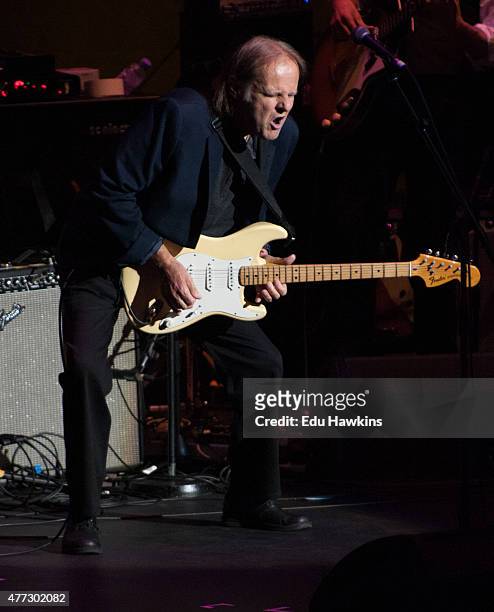 Walter Trout performs on stage for the first time in over two years following a life-threatening illness at Lead Belly Fest 2015 at Royal Albert Hall...
