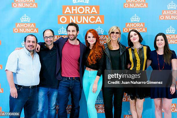 Joaquin Nunez, Jordi Sanchez, Dani Rovira, Melody, Maria Ripoll, Maria Valverde and Anna Gras attend 'Ahora o Nunca' photocall at NH Collection...