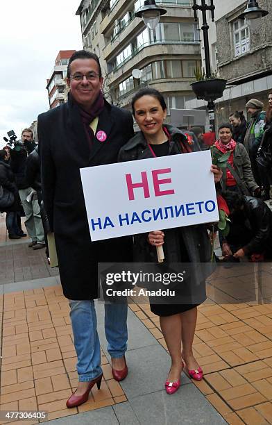 Bulgarian man wears high heels during the celebration of International Womens Day in the capital Sofia, Bulgaria on March 8, 2014. Bulgarians mark...