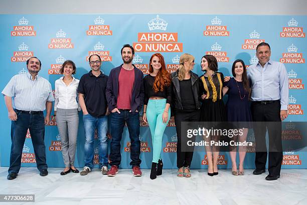 Joaquin Nunez, Jordi Sanchez, Dani Rovira, Melody, Maria Ripoll, Maria Valverde and Anna Gras attend the 'Ahora o Nunca' photocall at Eurobuilding...