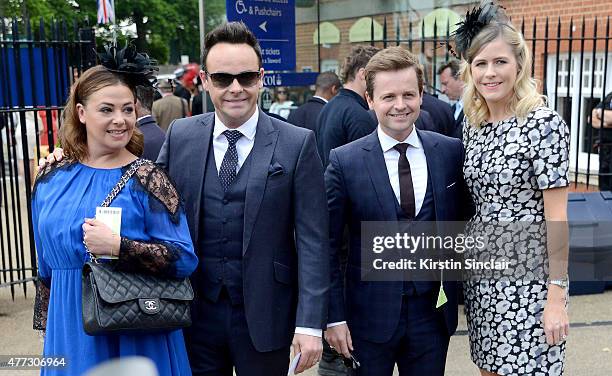 Lisa Armstrong, presenter Anthony McPartlin, presenter Declan Donnelly and Ali Astall attend Royal Ascot 2015 at Ascot racecourse on June 16, 2015 in...