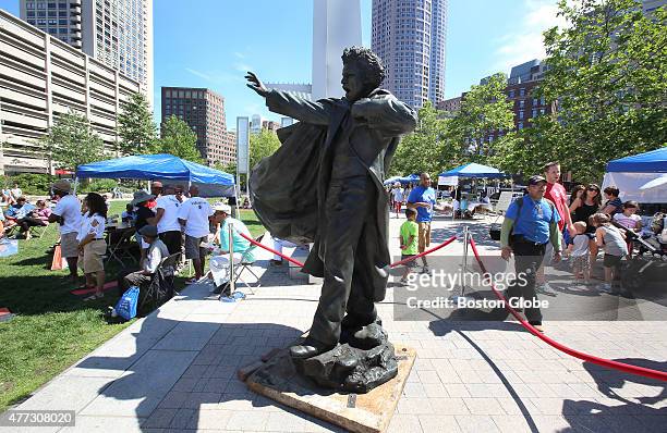 Statue of Frederick Douglass is on display on the Rose Fitzgerald Kennedy Greenway, on Sunday, June 14, 2015.