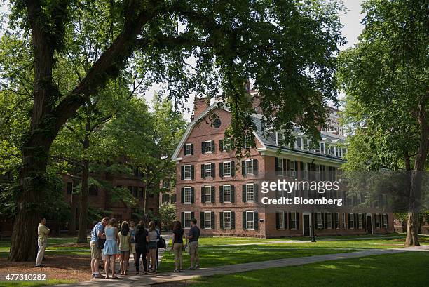 Tour group makes a stop at Connecticut Hall on the Yale University campus in New Haven, Connecticut, U.S., on Friday, June 12, 2015. Yale University...