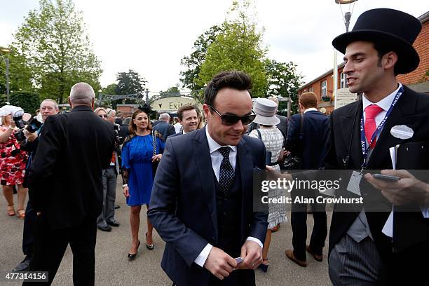 Lisa Armstrong, presenter Declan Donnelly and presenter Anthony McPartlin attend Royal Ascot 2015 at Ascot racecourse on June 16, 2015 in Ascot,...