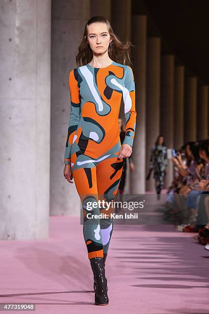 Model walks the runway during the Christian Dior TOKYO Autumn/Winter 2015-16 Ready-To-Wear Show on June 16, 2015 in Tokyo, Japan.