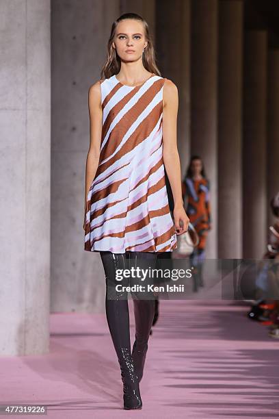 Model walks the runway during the Christian Dior TOKYO Autumn/Winter 2015-16 Ready-To-Wear Show on June 16, 2015 in Tokyo, Japan.