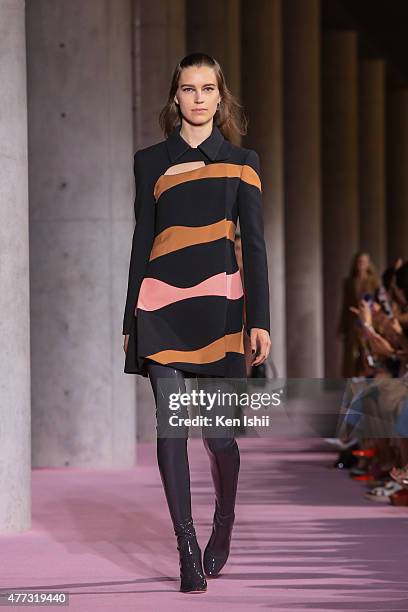 Model walks the runway during the Christian Dior TOKYO Autumn/Winter 2015-16 Ready-To-Wear Show on June 16, 2015 in Tokyo, Japan.