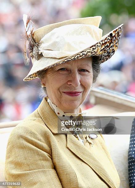 Princess Anne, Princess Royal arrives in a carriage in the parade ring on day 1 of Royal Ascot at Ascot Racecourse on June 16, 2015 in Ascot, England.