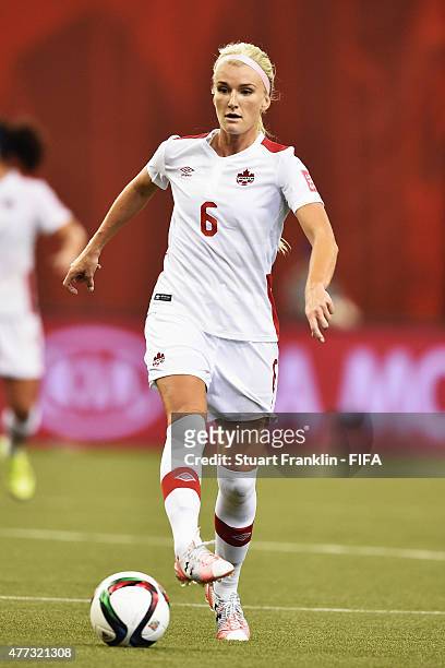 Kaylyn Kyle of Canada in action during the FIFA Women's World Cup Group A match between Netherlands and Canada at Olympic Stadium on June 15, 2015 in...