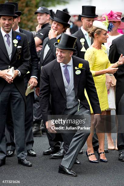 Mike Tindall playfully tries a curtsey prior the the Royal arrival on the first day of The Royal Ascot race meeting, on June 16th, 2015 in Ascot,...