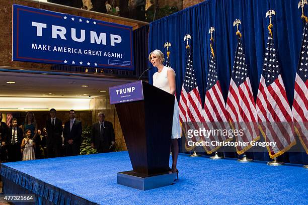 Ivanka Trump speaks at a press event where her father, business mogul Donald Trump, announced his candidacy for the U.S. Presidency at Trump Tower on...