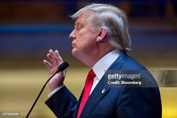 Donald Trump, president and chief executive of Trump Organization Inc., speaks while announcing he will seek the 2016 Republican presidential...