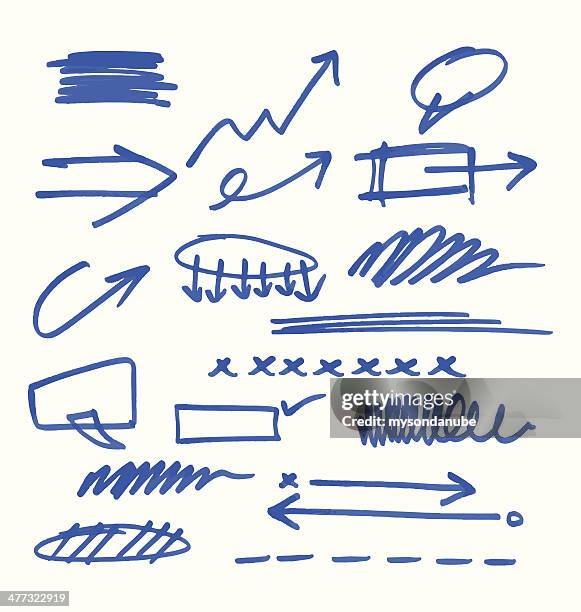 hand drawn design elements collection - pencil squiggle stock illustrations