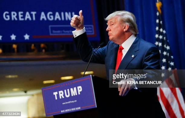 Real estate mogul Donald Trump announces his bid for the presidency in the 2016 presidential race during an event at the Trump Tower on the Fifth...