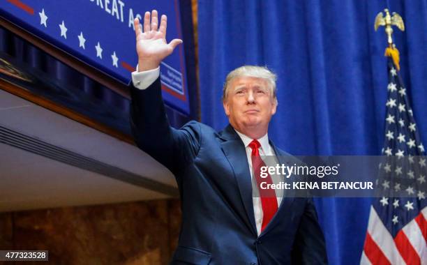 Real estate mogul Donald Trump arrives to announce his bid for the presidency in the 2016 presidential race during an event at the Trump Tower on the...