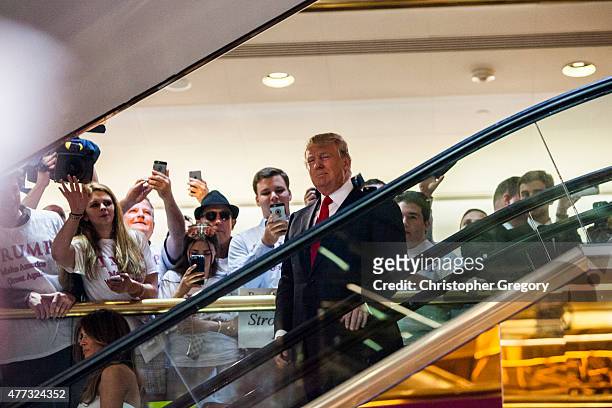 Business mogul Donald Trump arrives at a press event where he announced his candidacy for the U.S. Presidency at Trump Tower on June 16, 2015 in New...