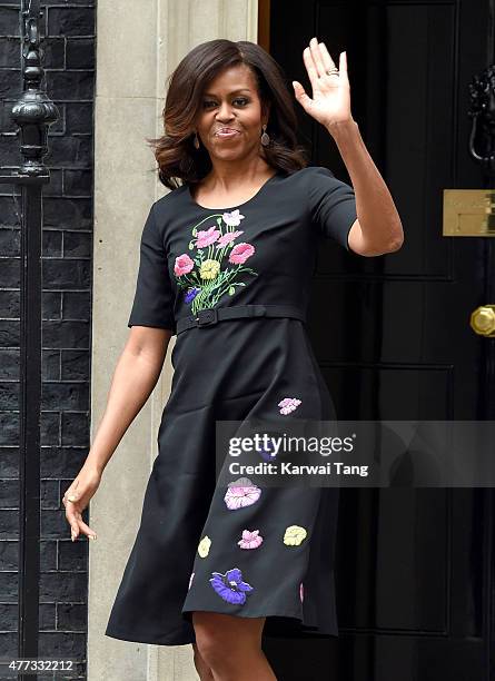 First Lady Michelle Obama departs after her visit of 10 Downing Street on June 16, 2015 in London, England.