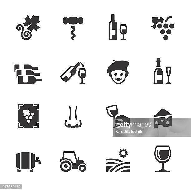 soulico icons - vineyard and wine - cheese and champagne stock illustrations