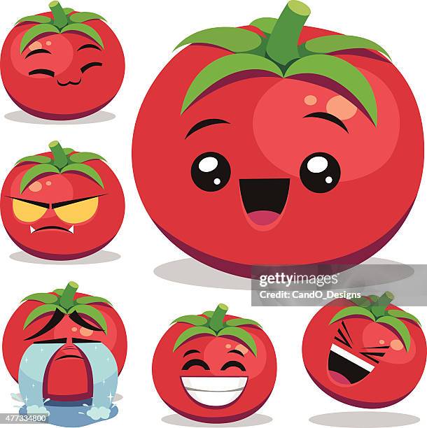 tomato cartoon set b - kawaii stock illustrations