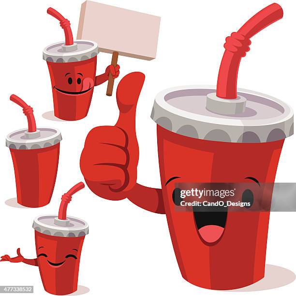 beverage cup cartoon set c - bendy straw stock illustrations