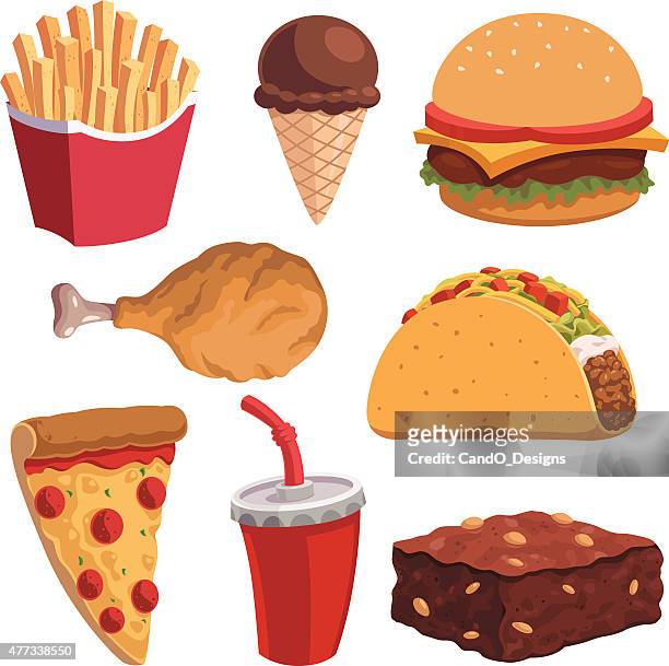 bildbanksillustrationer, clip art samt tecknat material och ikoner med fast food cartoon set - cartoon desserts