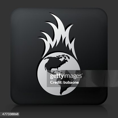 Black Square Button with Global Warming Icon Black Square Button with Global Warming Icon