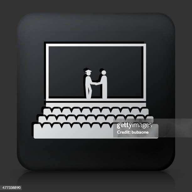 black square button with graduation icon - college auditorium stock illustrations