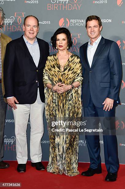 Prince Albert II of Monaco, Bianca Jagger and Eric Close attend the 55th Monte Carlo Beach anniversary as part of Monte Carlo TV Festival on June 16,...