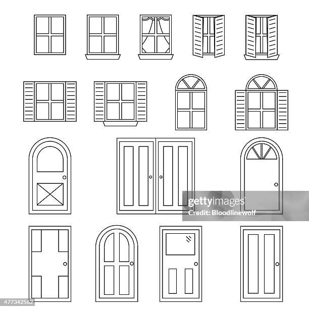 bildbanksillustrationer, clip art samt tecknat material och ikoner med simple doors and windows - fönster