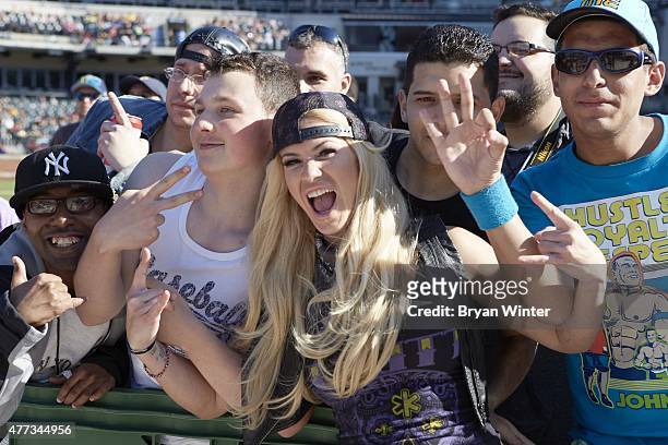 Legends of Wrestling: Ashley Massaro posing with fans at Citi Field. Flushing, NY 6/7/2015 CREDIT: Bryan Winter