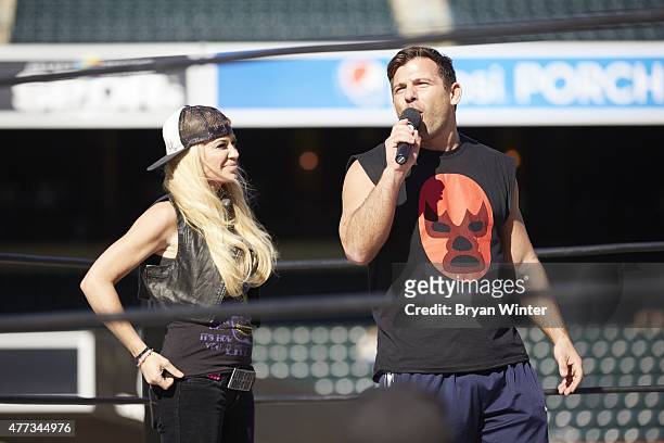 Legends of Wrestling: Matt Striker and Ashley Massaro introducing themselves in ring at Citi Field. Flushing, NY 6/7/2015 CREDIT: Bryan Winter
