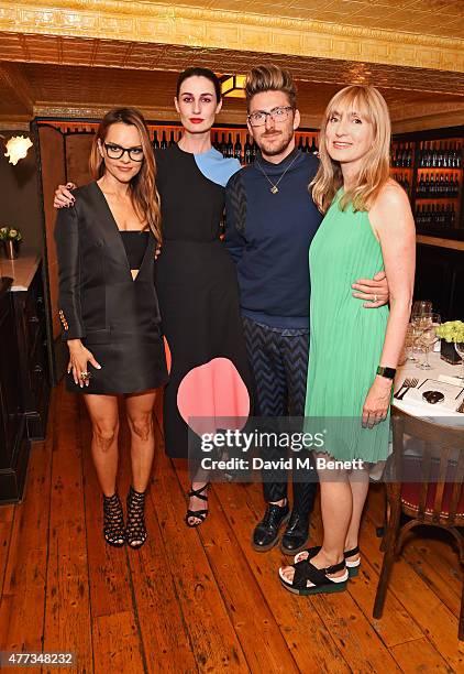 Maria Hatzistefanis, Erin O'Connor, Henry Holland and Jackie Annesley attend a dinner hosted by Maria Hatzistefanis to launch the Rodial Design...