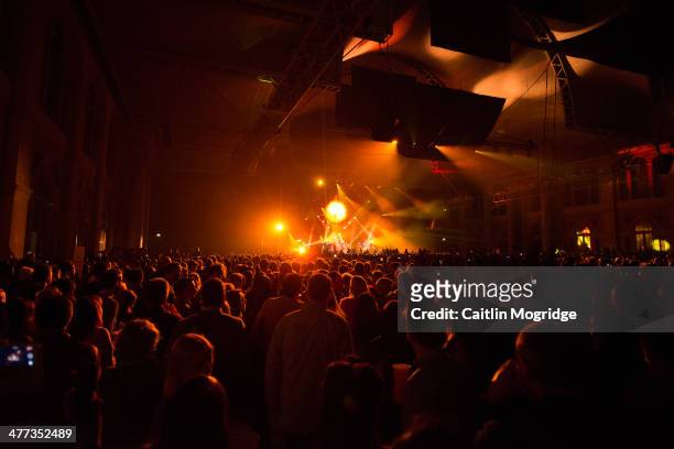 Howard Lawrence and Guy Lawrence of Disclosure perform on stage at Alexandra Palace on March 8, 2014 in London, United Kingdom.