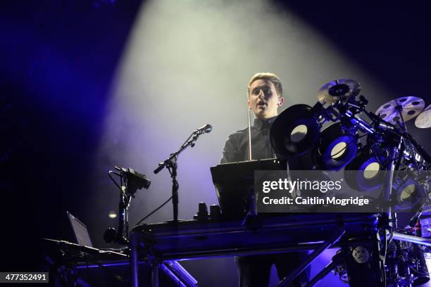 Howard Lawrence of Disclosure performs on stage at Alexandra Palace on March 8, 2014 in London, United Kingdom.
