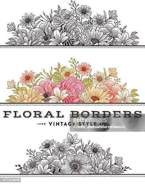 floral borders - botanical illustration vintage stock illustrations
