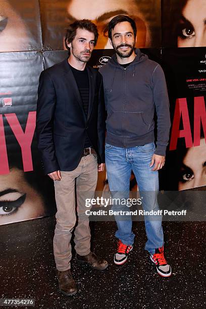 Actors Felicien Juttner and Assaad Bouab attend the 'Amy' Paris Premiere, held at Cinema Max Linder on June 16, 2015 in Paris, France.