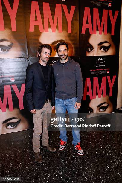 Actors Felicien Juttner and Assaad Bouab attend the 'Amy' Paris Premiere, held at Cinema Max Linder on June 16, 2015 in Paris, France.