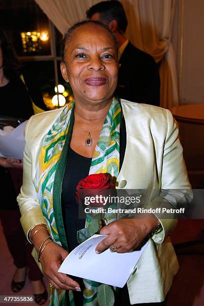 French Minister of Justice Christiane Taubira attends the 'Sweet Justice' : Theater Play at Comedie des Champs Elysee on June 16, 2015 in Paris,...