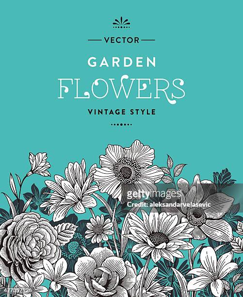 stockillustraties, clipart, cartoons en iconen met vintage flowers - bloembed