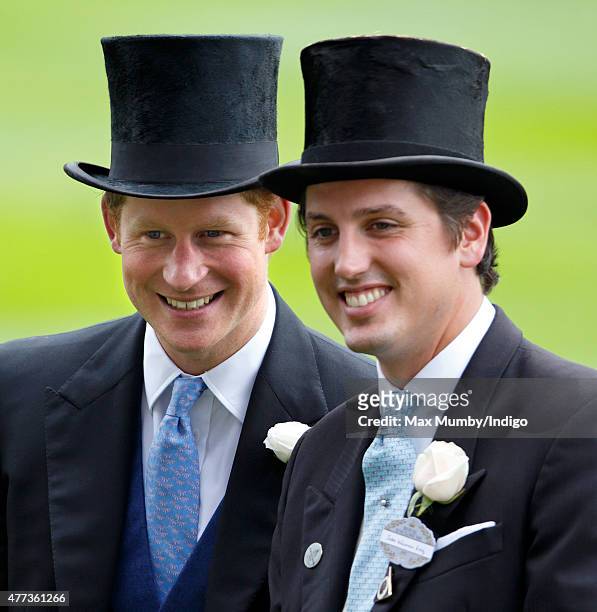 Prince Harry and Jake Warren attend day 1 of Royal Ascot at Ascot Racecourse on June 16, 2015 in Ascot, England.