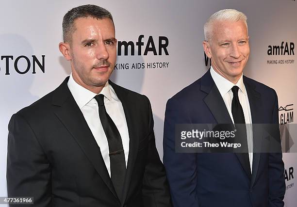 Benjamin Maisani and Anderson Cooper attend the 2015 amfAR Inspiration Gala New York at Spring Studios on June 16, 2015 in New York City.