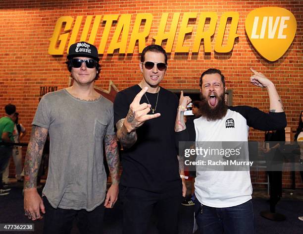 Synyster Gates of the band Avenged Sevenfold, M. Shadows of the band Avenged Sevenfold, and Jamie Jackson Creative Director of FreeStyleGames stop by...