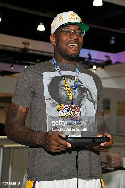 Athlete Tarik Black attends the Nintendo hosts celebrities at 2015 E3 Gaming Convention at Los Angeles Convention Center on June 16, 2015 in Los...